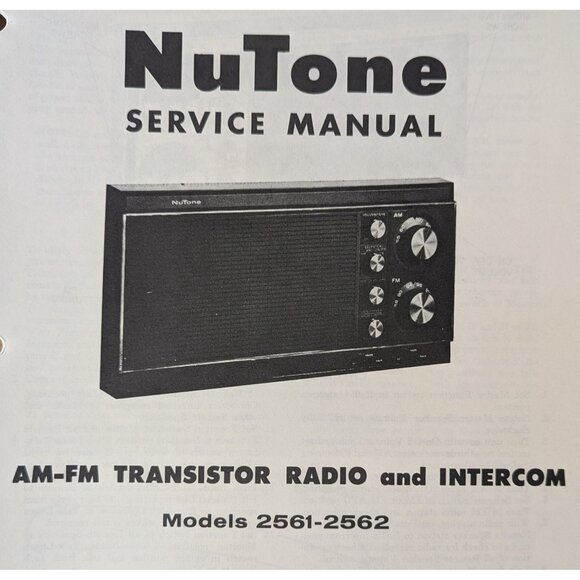 Nutone Service Manual model 2561 & 2562 AM-FM transistor radio and intercom - Picture 2 of 5